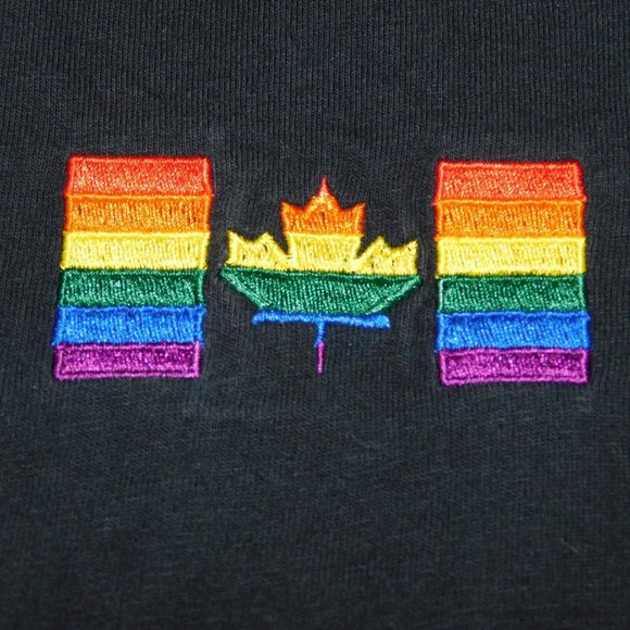 Mens XL Embroidered Canada PRIDE FLAG Black T Shirt LGBTQ - Picture 2 of 6